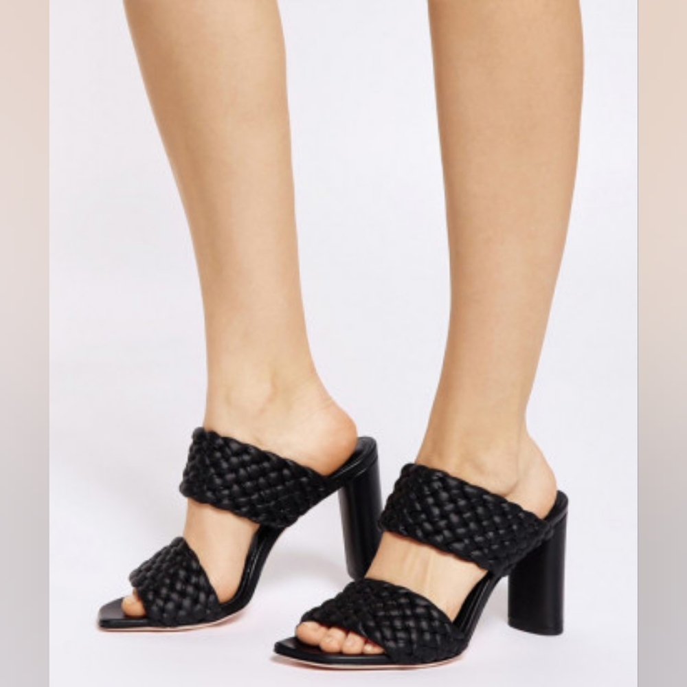 AGL braided leather block heels sandals women's 37 6.5 Italy $465